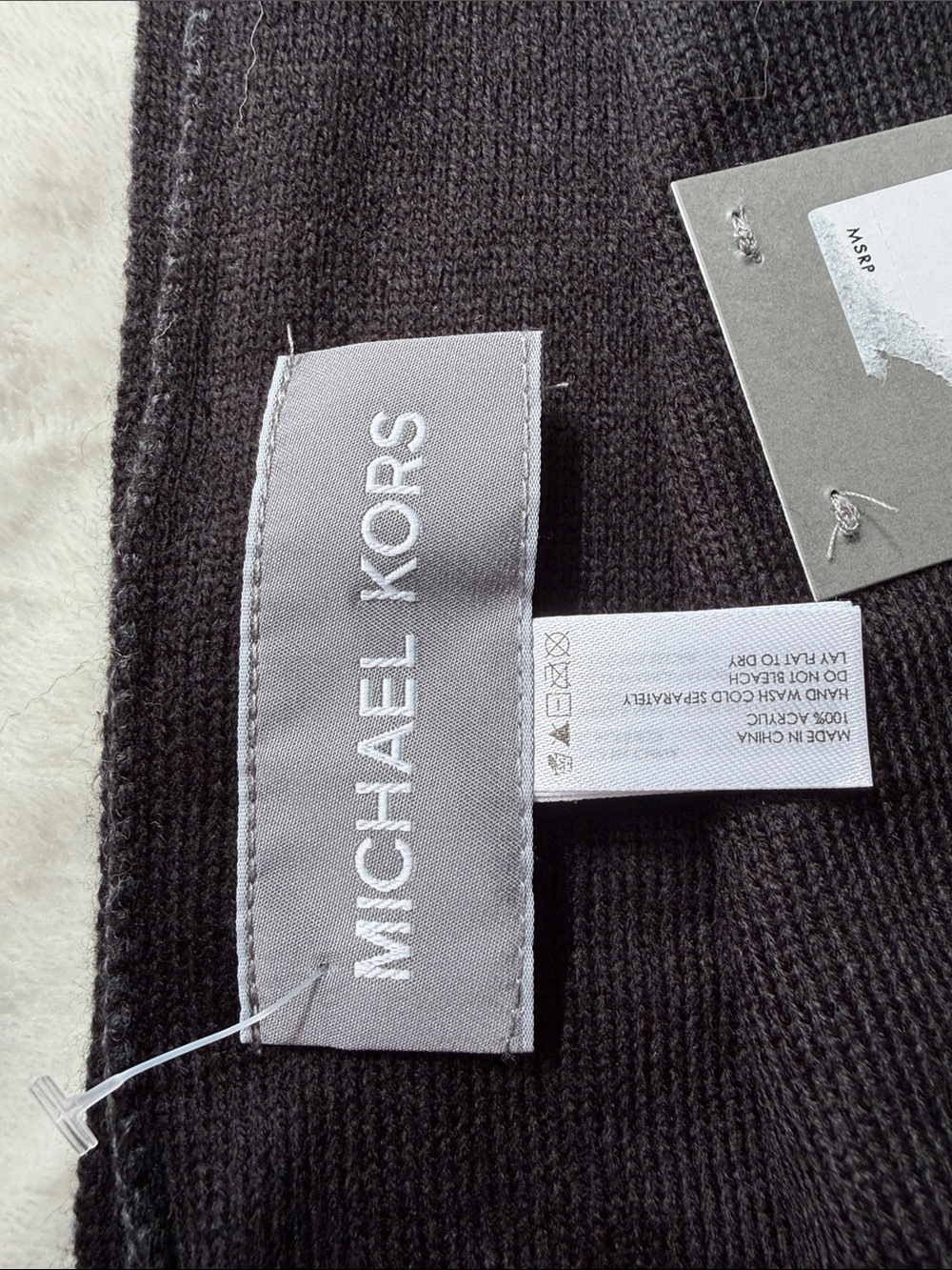 Michael Kors Men's Gray Diagonal Stripe MK Logo Knit Scarf - Picture 3 of 7